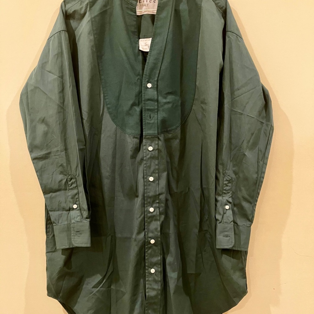 Frank & Eileen Tori” Italian Cotton Tuxedo Button Up Shirtdress Green W Pockets - Picture 5 of 7